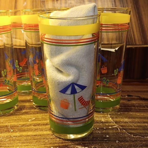 Vintage mcm retro beach ⛱️ theme glasses set of 6 - Picture 1 of 4